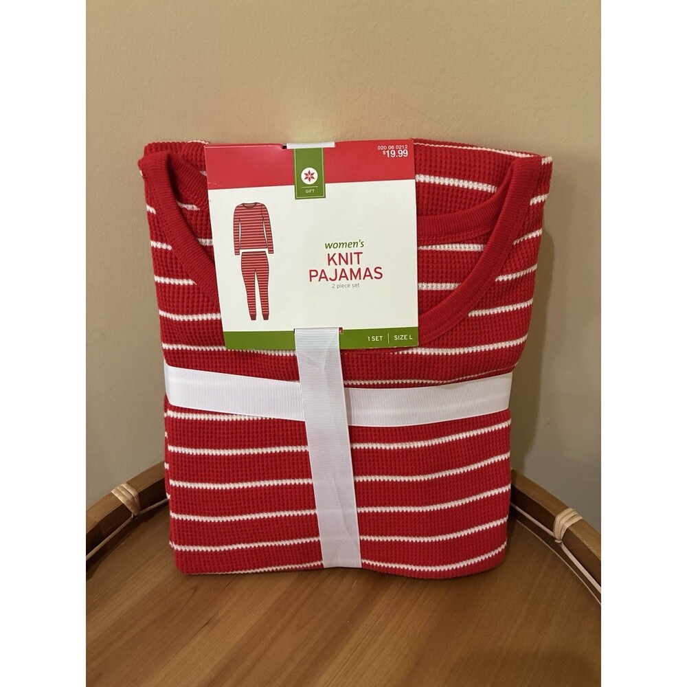 Target Brand Women's Knit Pajama Set LARGE Long Sleeve Red & White Stripes New